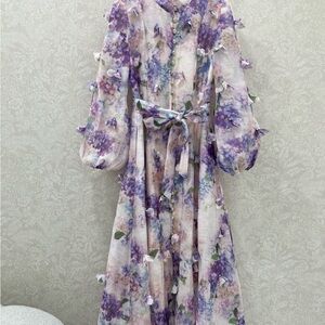 Zimmermann Purple Floral Long Sleeve Dress